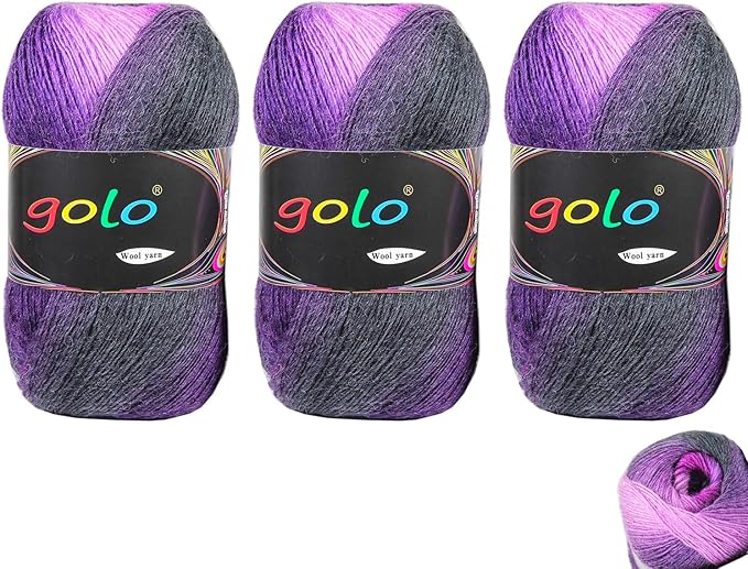 golo Wool Yarn for Hand Knitting 100g X 3 Cachemire Multicolor Rainbow Yarn