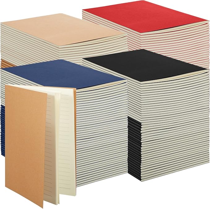 mimorou 100 pcs journals notebooks bulk - kraft softcover a5 small notebooks 5.5 inch x 8.3 inch notepads with 60 page 30 sheet for writing sketch travel office supplies(black, brown, red, navy,lined)