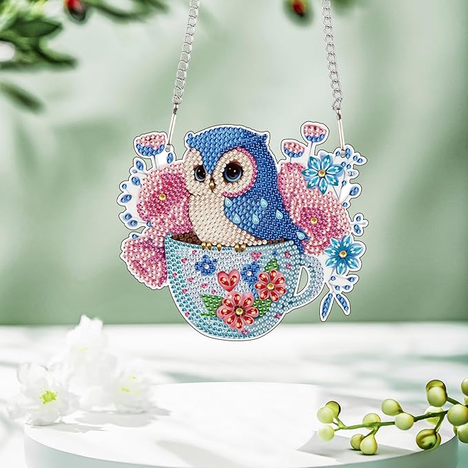 MVVMTOP 6x5inch Diamond Painting Kits Hanging Pendant DIY Owl Wreath Ornaments Shaped Diamond, HGJ099