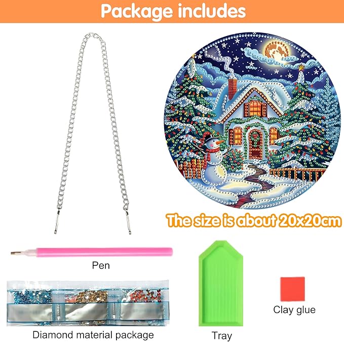 Zariocy Sun Catcher Window Hanging Diamond Art Kits - DIY Snowman Christmas Tree Diamond Painting on Acrylic Board Pendant Ornament for Home, Garden, Porch, Front Door Sign, Christmas Decor 8x8 inch