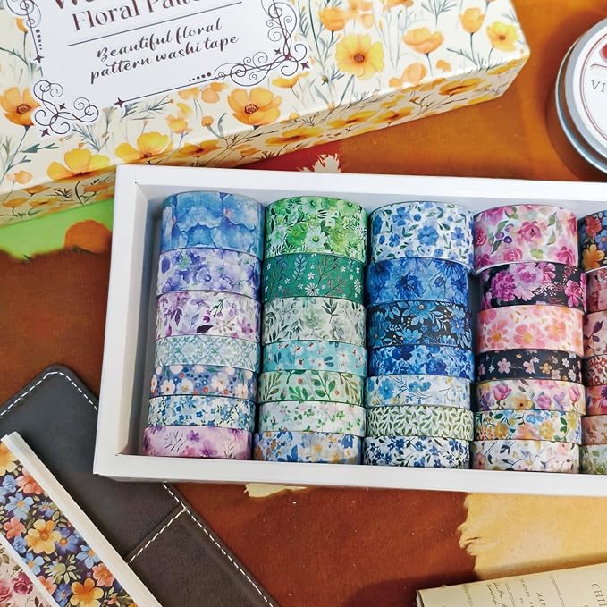 Washi Tape, 42 Rolls Aesthetic Colored Decorative Cute Scrapbook Tape for Scrapbooking Supplies Journaling Craft Junk Journal