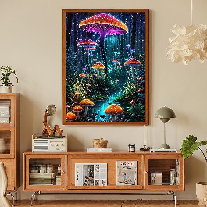 Mushroom Diamond Art Kits for Adults, Forest Diamond Painting Kit for Adults Beginners, 5D DIY Diamond Painting with Round Gem Art Kits for Home Wall Decor 12x16 Inch