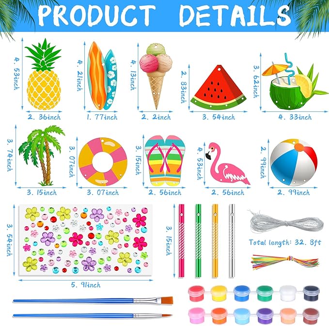 30 Pack Summer Wind Chime Making Kit for Adults Make Your Own Summer Wind Chime Beach Wooden Ornaments for DIY Crafts Activity Birthday Decoration