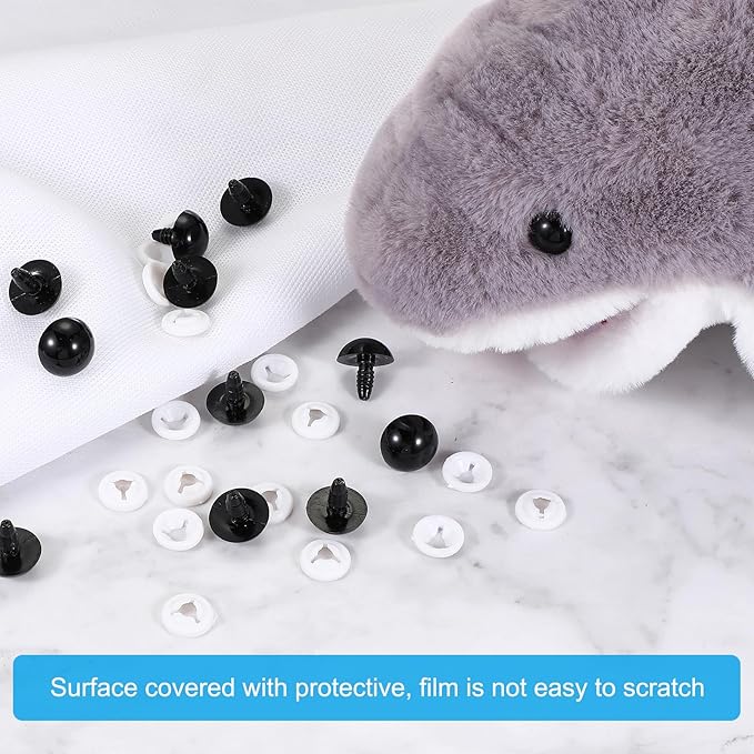 PATIKIL 24mm Safety Eyes, 20 Pcs Plastic Craft Protective Film Safety Eye with Washers for Stuffed Animals Crochet Toys Dolls DIY Craft Making, Black