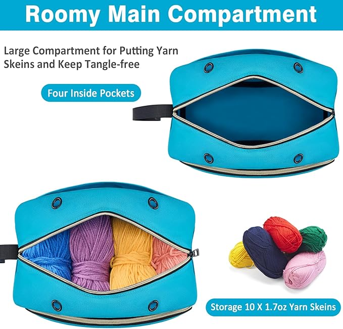 IBFUN Crochet Yarn Knitting Bag 2 Pcs Yarn Storage Organizer Crocheting Bags for Beginners with Hand Wrist for Crochet Accessories Needles Hooks Knitting