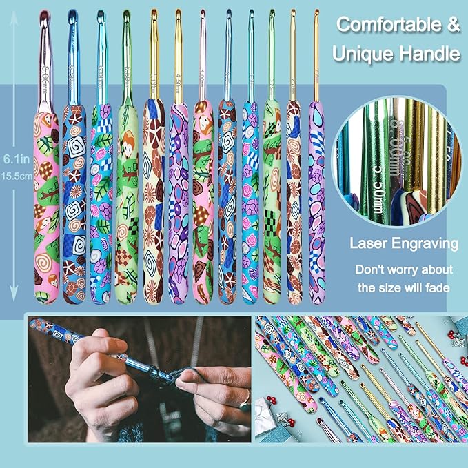 Coopay Complete Crochet Hooks Set for Beginners, 2.25mm-8mm Crochet Hook, Ergonomic Crochet Hooks for Arthritic Hands, Cute Animal Print Comfort Grip, Crochet Needles for Blankets Dolls, Crochet Gifts