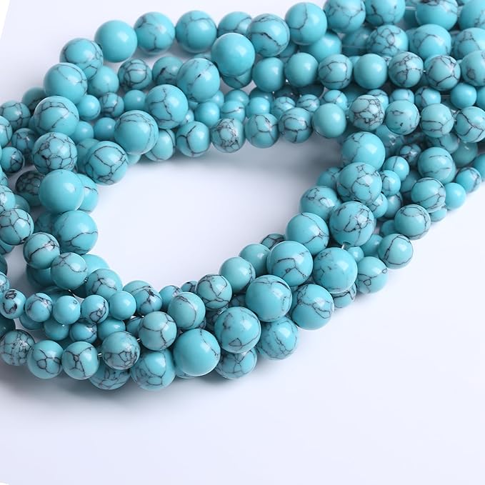 Lake Blue Turquoise Stone Beads for Jewelry Making DIY Gemstone Round Crystal Bracelet Necklace 1 Strand 15.5inch 4MM