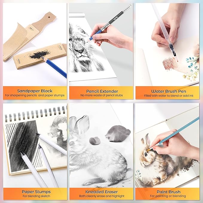 106 PCS Art Supplies Sketching Kit, Pro Drawing Pencils with 3-Color Sketchbook, Coloring Book, Colored Graphite Charcoal Watercolor & Metallic Pencils, Drawing Supplies Gifts for Artists Adults
