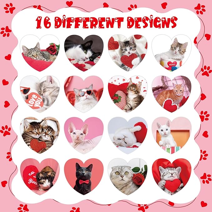 beyumi valentine realistic cat sticker - 1000pcs valentine's day realistic cat stickers in 2 rolls for kids valentine animal heart waterproof decal greeting card envelope scrapbooking party gift decor