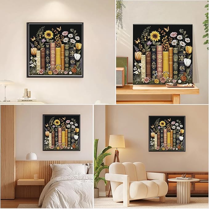 EOBROMD Framed Paint by Numbers Kits for Adults - Wooden Easel, Book DIY Painting Kits for Adults Beginner, Painting on Stretched Canvas Oil Paint by Numbers for Home Decor Gift 10x10 Inch