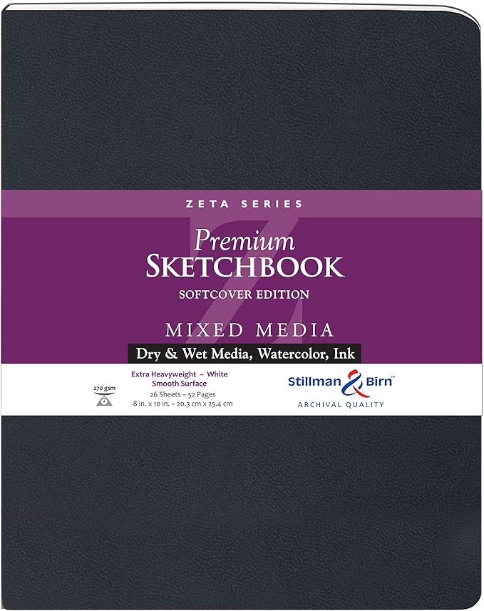 Stillman & Birn Zeta Series Softcover Sketchbook, 8" x 10", 270 gsm (Extra Heavyweight), White Paper, Smooth Surface