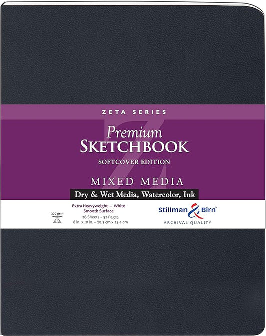 Stillman & Birn Zeta Series Softcover Sketchbook, 8" x 10", 270 gsm (Extra Heavyweight), White Paper, Smooth Surface