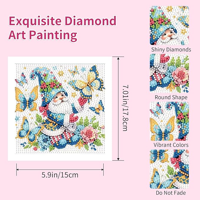 PERFECTSIGHT Cute 5D Diamond Art Kits with Wooden Frame, Kawaii DIY Painting Art for Adults Teen, Diamond Arts and Crafts Sets, Big Gem Full Drill Diamond Dots for Women Beginners (Dwarf)