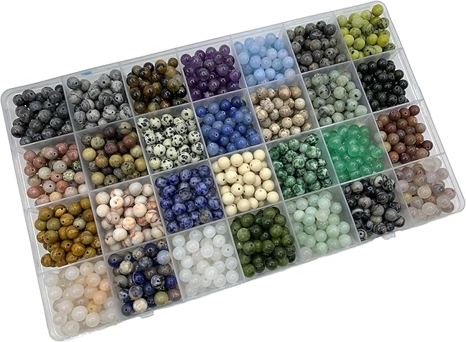 1260pcs 6mm Natural Round Stone Beads,Multiolor Crystal Energy Stone,Loose Gemstone Accessories Hole Size 1mm,DIY Smooth Beads Necklace Bracelet for Jewelry Making (6mm 28Color 01 Material-A)