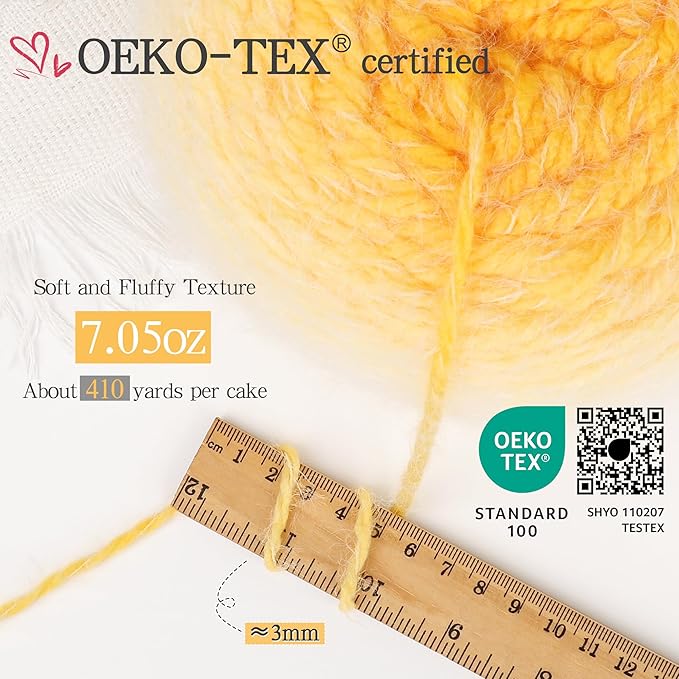 Katech Ombre Yarn for Crocheting-Large Skein of Gradient Yarn Cake-2 Pack of 200g/7.05 oz-80% Acrylic,20% Nylon- #4 Medium-Perfect for Star Blankets, Scarves, Shawls and Garments (G)