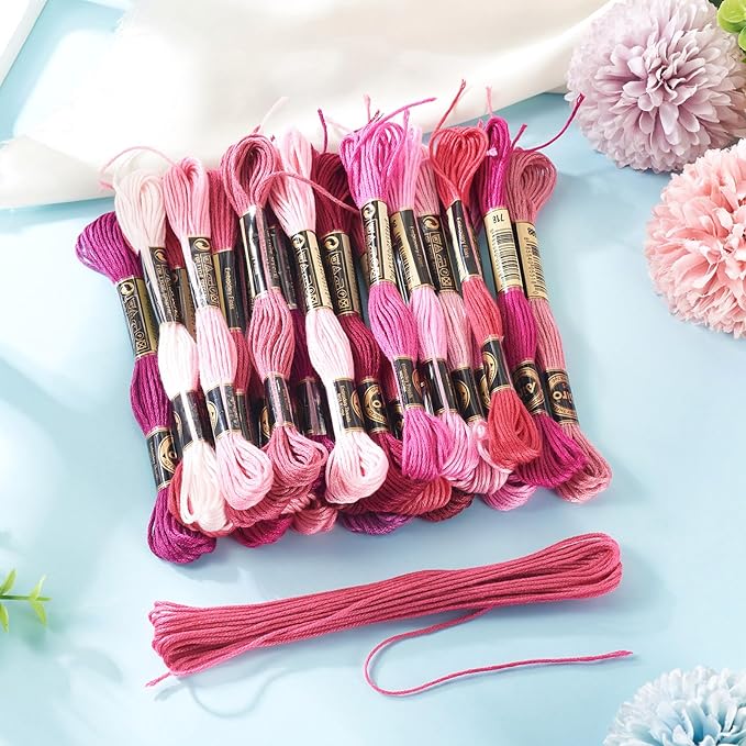 FASHEWELRY 210 Yards Handmade 6-Ply Polyester Embroidery Floss Pink Crewel Cross Stitch Threads 1mm Embroidery Thread Bulk for Jewelry Making Sewing Holiday Decorations Crafts DIY Projects