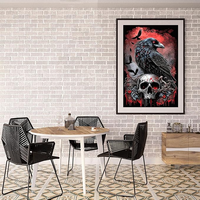 Mrnsiet Halloween Diamond Painting Kits for Adults, 5D Crow Diamond Painting for Beginner, DIY Full Drill Skull Diamond Art Kits for Home Wall Decor 12 x 16 Inch