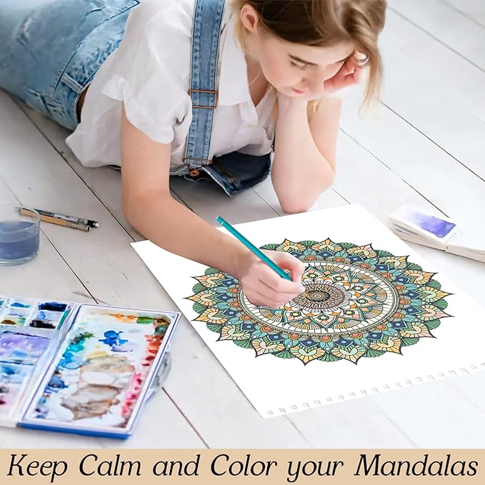 Mandala Coloring Books for Adult Women Spiral Bound Page Printed Single-Sided Gifts Arts and Crafts for Women to Relax, Anxiety and Depression 24 Colorful Coloring Pages of Mandala Creative Coloring