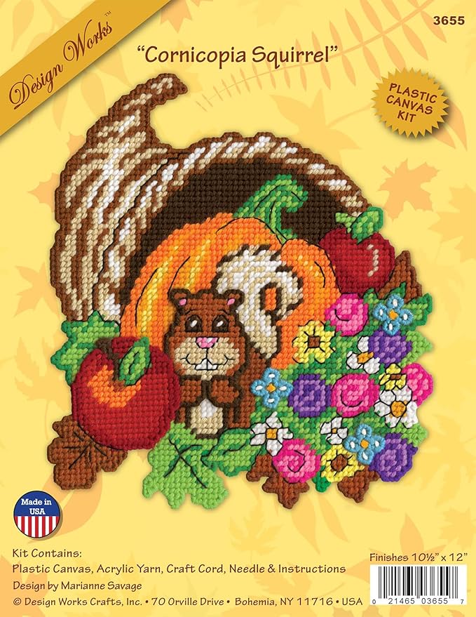 Design Works Crafts Cornucopia Squirrel Plastic Canvas Wall Décor Kit