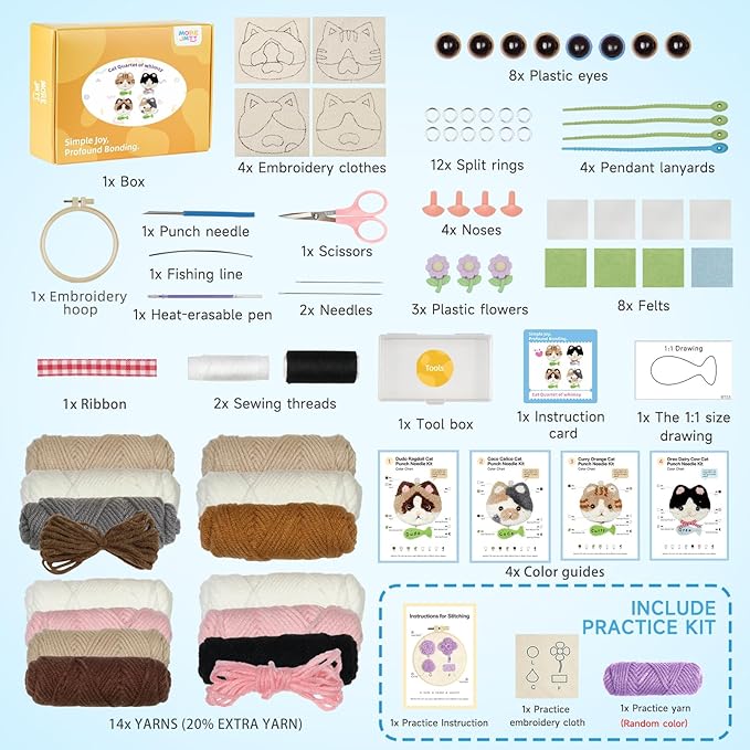 MOREJMTT Punch Needle Kit for Beginners Adults Easy Punch Needle Embroidery Kit,Including Printed Patterns, Needles, Easy to Follow Instructions and Videos(The World of Cats)