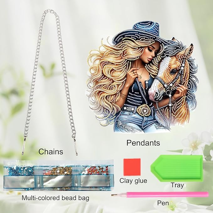 JZHYOAN Diamond Painting Arts Hanging Kit DIY Woman and Horse Acrylic Pendant Ornaments Craft Kits Crystal Art Pendant Wind Chimes with Diamonds Diamond Art Window Pendants Craft for Adult