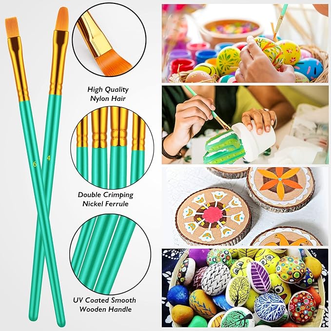 Paint Brushes Set, 60 Pcs Paint Brushes for Acrylic Painting, Oil Watercolor Acrylic Paint Brush, Artist Paintbrushes for Body Face Rock Canvas, Adult Drawing Arts Crafts Supplies, Green