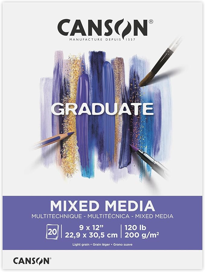 Canson Graduate Mixed Media Pad, Foldover, 9x12 inch, 20 Sheets | Artist Paper for Adults and Students - Watercolors, Mixed Media, Markers and Art Journaling