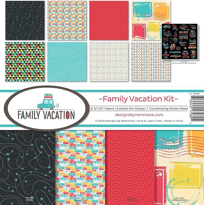 Reminisce Family Vacation Scrapbook Collection Kit Paper Crafts, Multi Color Palette