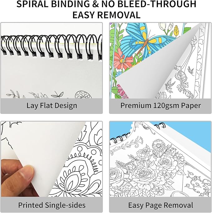 Kalysky Adult Coloring Book with Markers - Spiral Bound Coloring Book for Adults Relaxation with 36 Premium Markers | Stress Relief, Art Therapy, Mindfulness Gift
