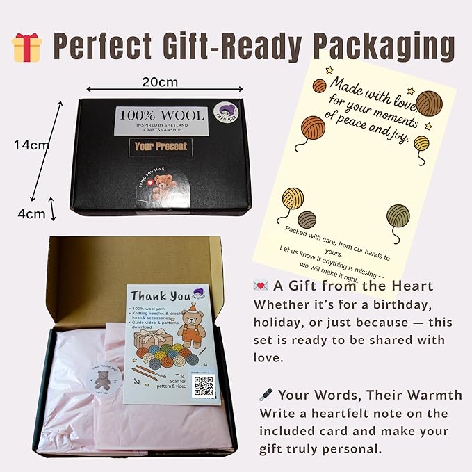 Yarnique Wool Bear Knitting Kit – Real Wool Amigurumi Kit for Adults with Video Tutorials | DIY Bear Crochet & Knitting Kit with Tools | Holiday Gift Craft Set (White Sweater)