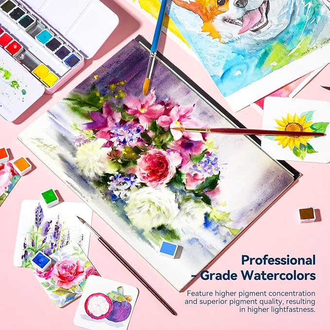 Paul Rubens Watercolor Paint Set Artist Grade, 24 Vivid Floral Colors with Portable Metal Box for Artists, Beginners, Hobbyists, Students