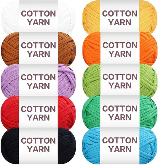 SIMEIQI 10×50g Beginners Yarn Kit for Crocheting and Knitting,Cotton Nylon Blend Yarn for Hand DIY Bag Basket Dolls and Cushion D