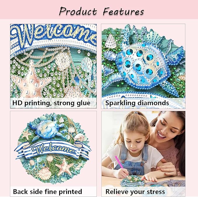 Welcome Sign Diamond Art Kits for Adults 5D Diamond Hanging Ornament Kits for Front Door DIY Special Shaped Crystal Art Suncatcher Porch Crystal Hanging Pendant Ornament (Welcome02)