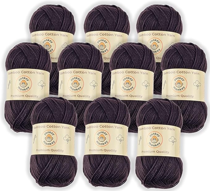 10-Pack of Yonkey Monkey 500 Grams Yarn - 70% Rayon derived from Bamboo, 30% Cotton - Imported - Brown 9036