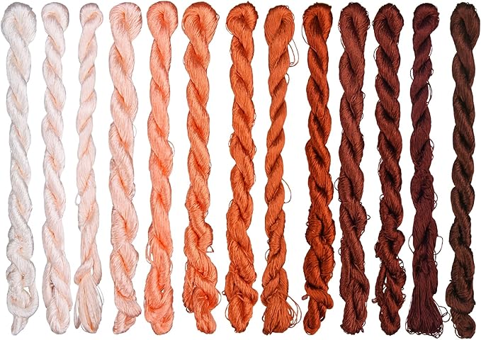 Natural 100% Silk Thread, Handmade Embroidery Thread Silk Floss 13 Colors 110m Each (30)