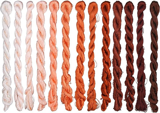 Natural 100% Silk Thread, Handmade Embroidery Thread Silk Floss 13 Colors 110m Each (30)