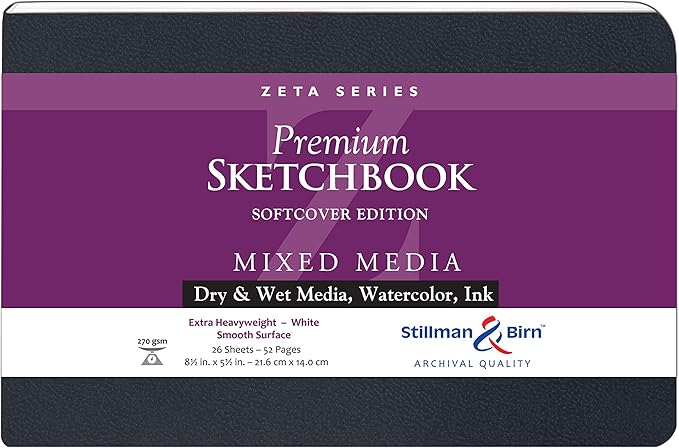 Stillman & Birn Zeta Series Softcover Sketchbook, 8.5" x 5.5", 270 gsm (Extra Heavyweight), White Paper, Smooth Surface