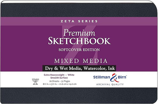 Stillman & Birn Zeta Series Softcover Sketchbook, 8.5" x 5.5", 270 gsm (Extra Heavyweight), White Paper, Smooth Surface