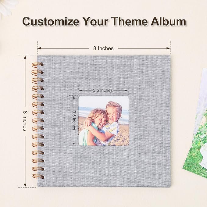 Scrapbook Photo Album 8x8 Inches 40 Pages Hardcover Kraft Paper Linen Cover Scrap Book Memory Book DIY Scrapbook Albums for Wedding Baby Boyfriend Travel Anniversary Family, Grey