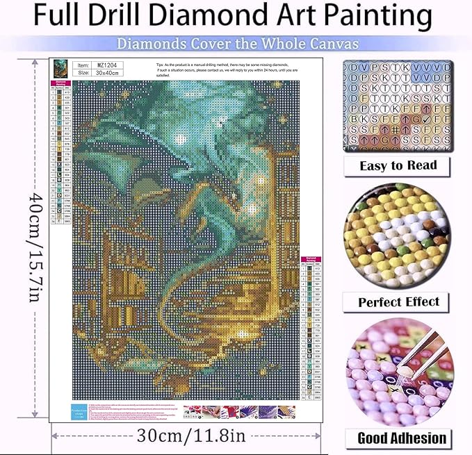 mrpwnle Dragon Diamond Art Kits for Adults, Book Dragon Diamond Painting Kits for Beginners, 5D Book Diamonds Painting, DIY Full Drill Gem Art Crafts Kit Home Wall Decor Gifts 12x16 inch