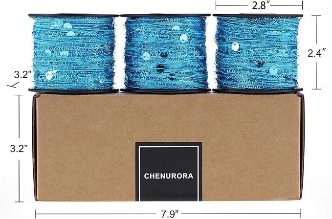 Artisanal Yarn Collection Multifiber Fancy Yarn for Knitting Crocheting Crafts DIY, Set of 3 Rolls (Sky Blue Shell Sequins)