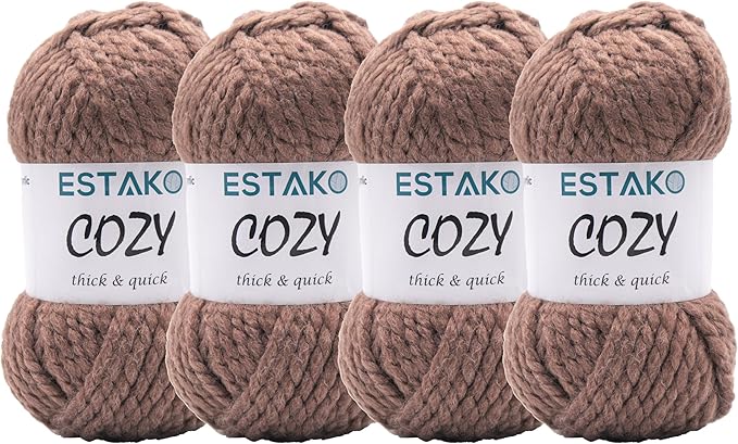 Estako Cozy Thick & Quick Yarn (4 Skeins Pack) 20% Wool 80% Acrylic Soft Super Bulky Weight #6 Knitting and Crocheting Yarn (4 x 3.52 Oz) / (4 x 65 Yrds) (57117-Coffee)
