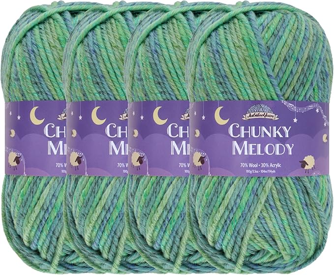 JubileeYarn Chunky Melody Yarn - 100g/Skein Bulky Wool Blend - Atlantis - 4 Skeins