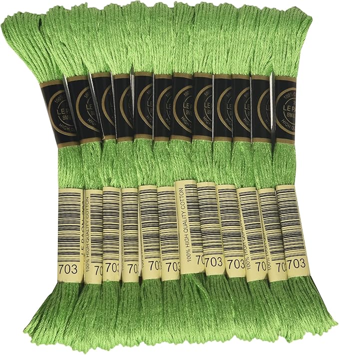 LE PAON Embroidery Floss, 14-Pack Six Strands 100% Long Staple Cotton Embroidery Thread, 8.7-Yard，Color Number：703, Chartreuse