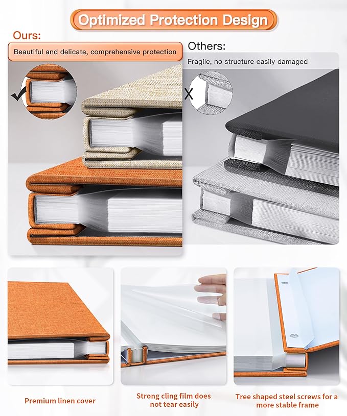 Popotop Photo Album Self Adhesive Scrapbook Album for 4x6 5x7 8x10 Pictures DIY Photo Book as Scrapbooking Supplies Kits, Birthday Gifts for Women Mom Wedding Baby Family Travel