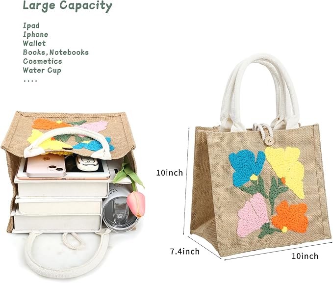 ERNTRNL Punch Needle Tote Bag Kits for Adults Beginner - DIY Punch Needle Embroidery Tote Bag Set, Punch Stitching Kit with Instructions & Video Tutorial Tools (4 Colors)