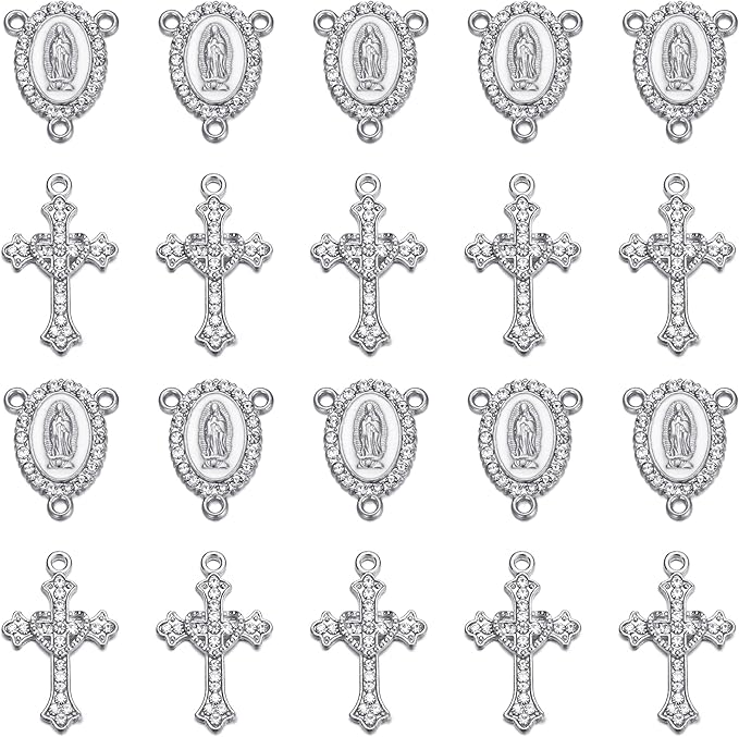 Jiali Q 20 Piece Set Rhinestone Cross Connectors and Pendants for Jewelry Making (Silver)
