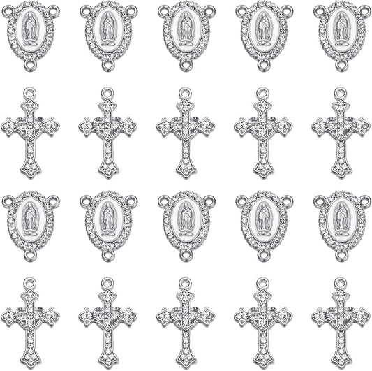 Jiali Q 20 Piece Set Rhinestone Cross Connectors and Pendants for Jewelry Making (Silver)