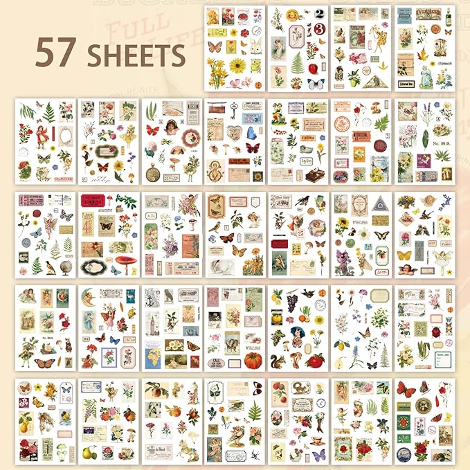 537pcs Vintage Washi Stickers and Papers for Scrapbooking, Ephemera Book for Journaling with Botanical Sticker and Scrapbook Decoupage Paper for Bullet Junk Journal, Scrapbooking Supplies for Adults