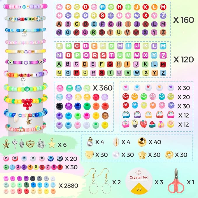 Taybonds Friendship Bracelet Making Kit- 3 Boxes with Clay, Pony, 4 Styles of Letter Beads and Charms, Jewelry Making Kit Gifts